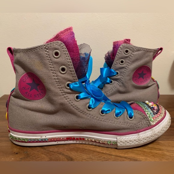 Converse All Star Ruffled Tulle Tongue gray High Top Size 4 - Picture 5 of 11